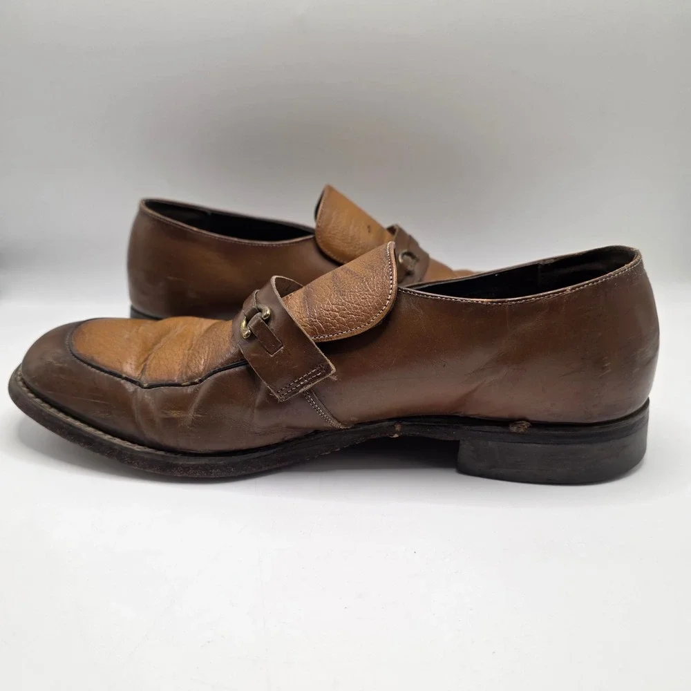 Vintage Mens Brown Leather Horsebit Loafers Leather Sole Dress Shoes Size 13